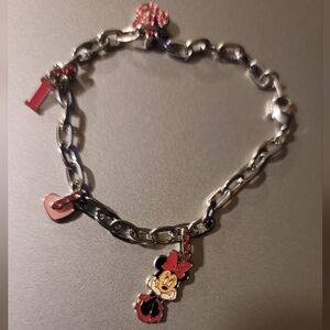 Silver Charm Bracelet with Minnie Mouse and Pink Accents